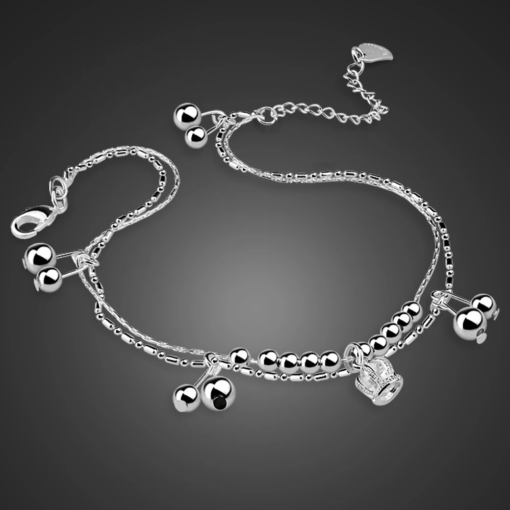 Anklets Fashion 100% 925 Sterling Silver Crown pendant Leg Bracelets For Women Foot AnkletJewelry Feet Chain Friendship Gifts Summer 231025