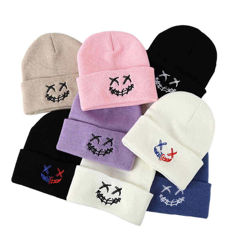Men's Street Knitted Cap Women's Casual Fall Winter Wool Hats Hip Hop Embroidery Funny Warm Caps-image-915365412