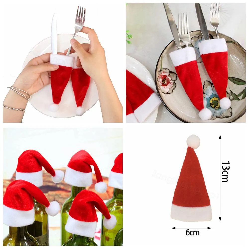 Christmas Wine Bottle Cover Little Hat For Christmas Bottle Decorations Kids Gift Merry New Year Bar Table Decor Supplies cap 2021