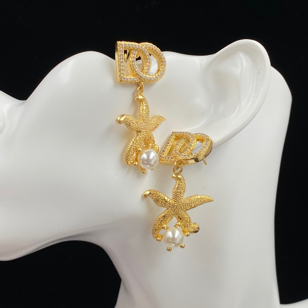 Boucles d'oreilles de créateur en laiton, boucles d'oreilles pendentif étoile de mer en perle de Zircon, bijoux pour femmes de haute qualité, cad