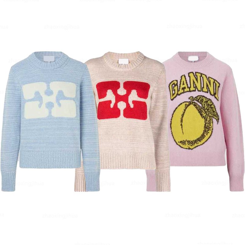 pull de designer femmes Ganni Chandails Tricotés Pull Nouveau Produit Top Papillon Stripe Col En V À Manches Longues Cardigan Pulls En Cachemire
