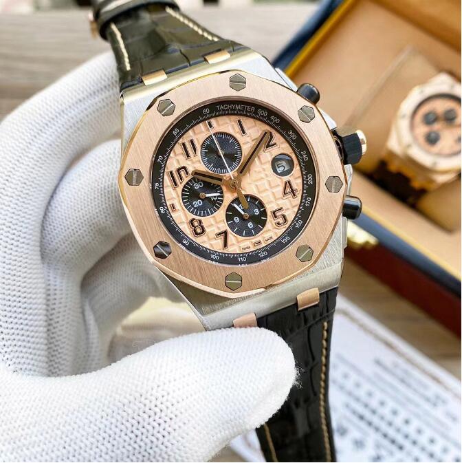 Mouvement de quartz masculin Watch de bande de montre en caoutchouc 42 mm avec chronographe en verre saphir double face ouvrie