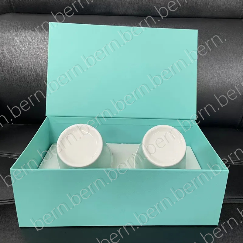 Ensemble de tasses à eau en céramique à os bleu, 1 ensemble = 2 pièces, tasses de Couple pour amoureux avec boîte-cadeau, cadeau d'anniversaire d
