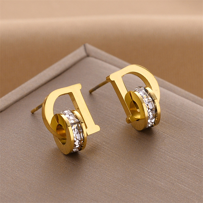 Beautiful Letter D Stud Earring Stainless Steel Wedding Jewelry for Gift-image-992610079