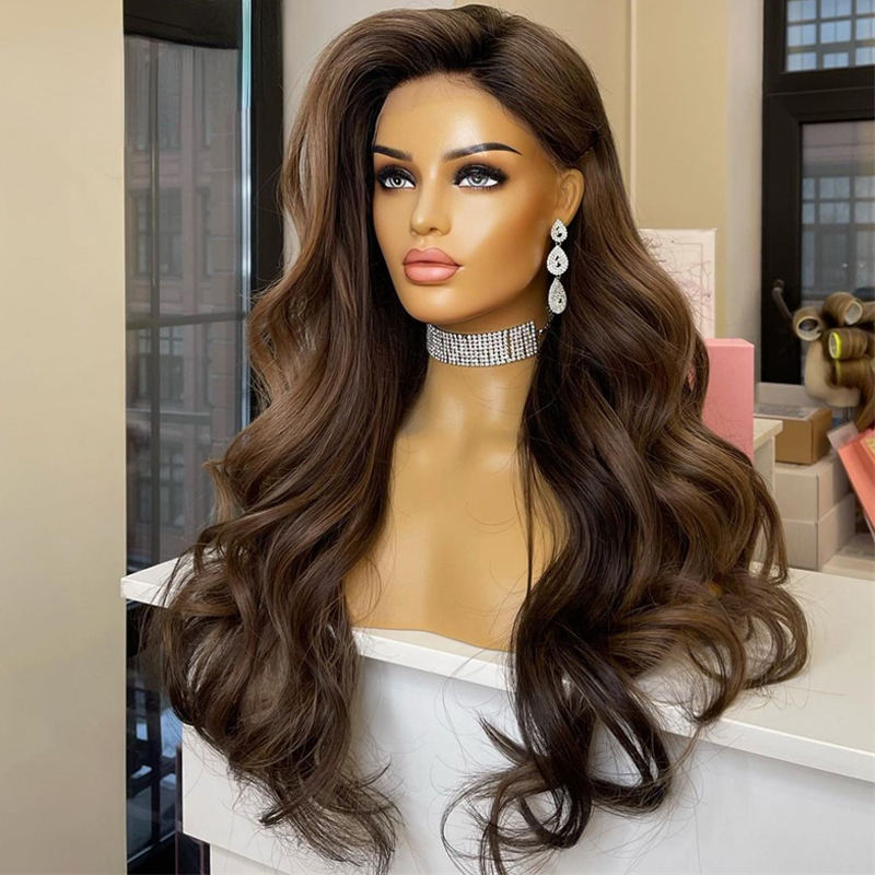 180density Brazilian Hair Body Wave Ash Brown Blonde Highlights Colored Lace Front Wig Transparent Lace Frontal Wigs Synthetic for Women-image-915356473