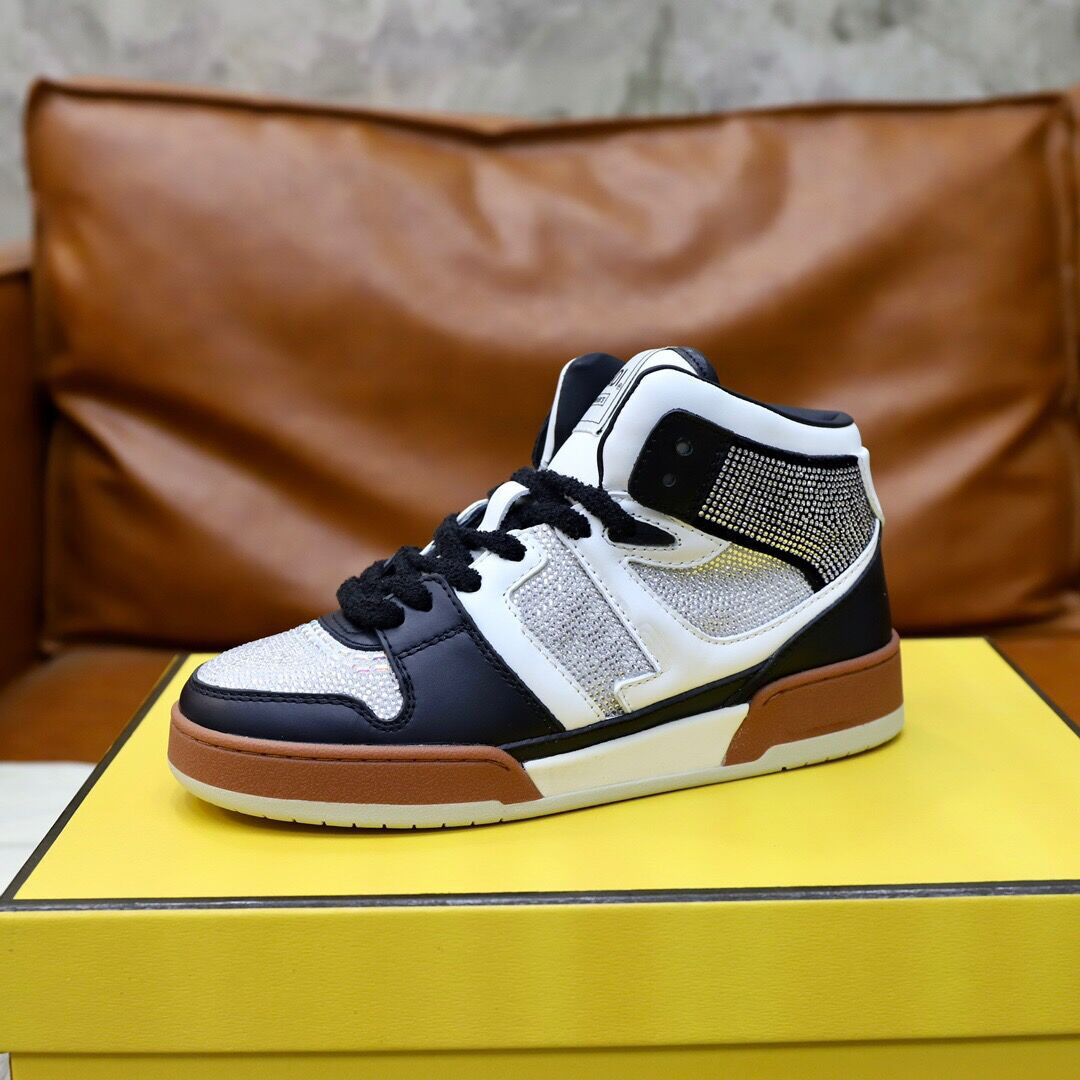 2023 Brand Casual shoes leather trainers Match Leather Rhinestones White Mid Top Sneakers Luxury Designer Lace-up Comfortable Platform Training c