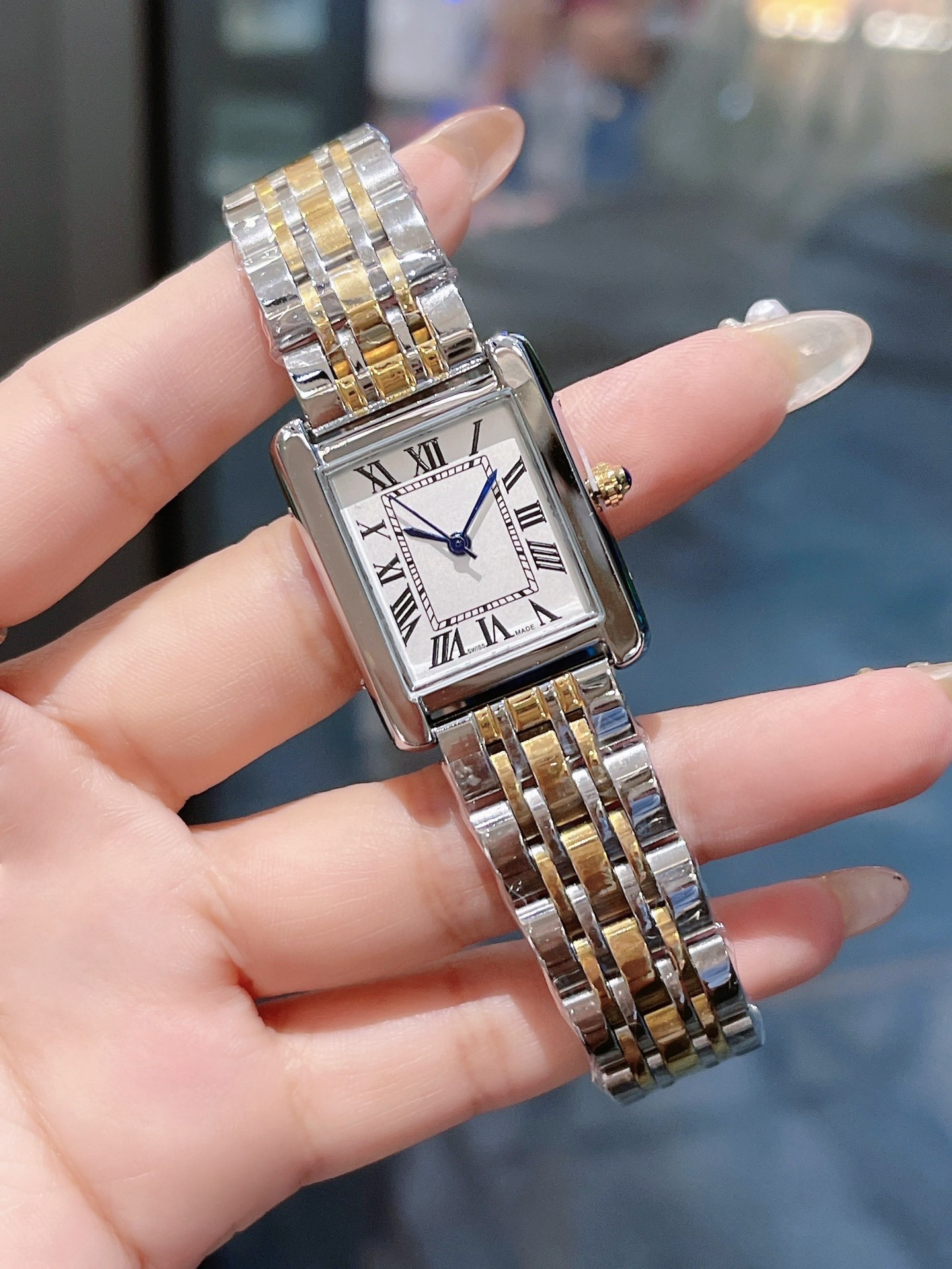 Womens tank Watch Square Watches Designer Diamond Premium Quartz Movement Stainless Steel Bracelet Sapphire Glass Waterproof santos wristwatches-image-996061595