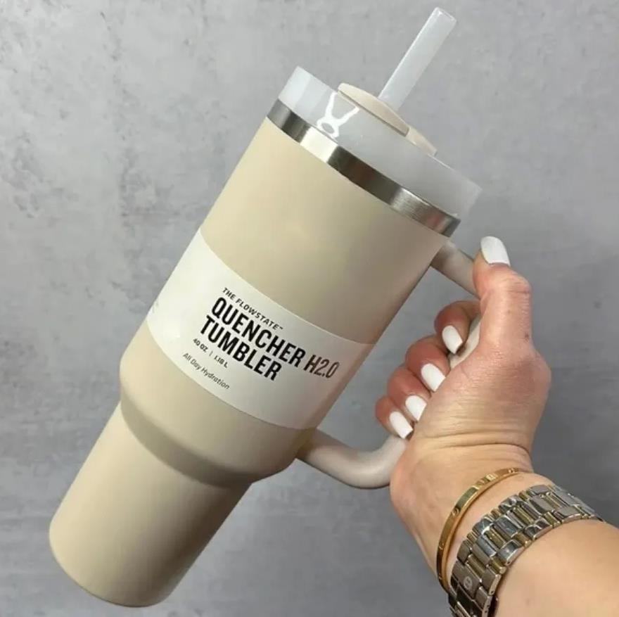 Ready To Ship Tumblers H2.0 40oz Stainless Steel Cups Silicone handle Lid Straw 2nd Generation Car mugs Water Bottles 20 color GF1027