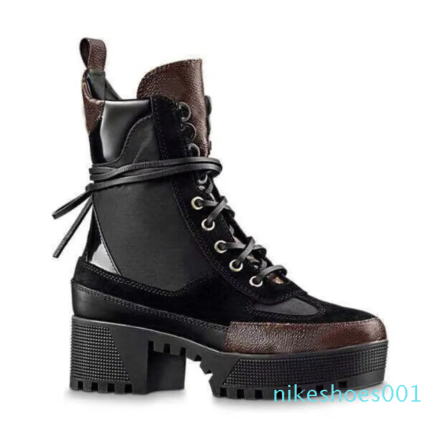 classic letter boots designer Winter Coarse heel women shoes 100% leather flamingos Love arrow medal Desert boot Lace up lady Thick High heels La-image-915569513
