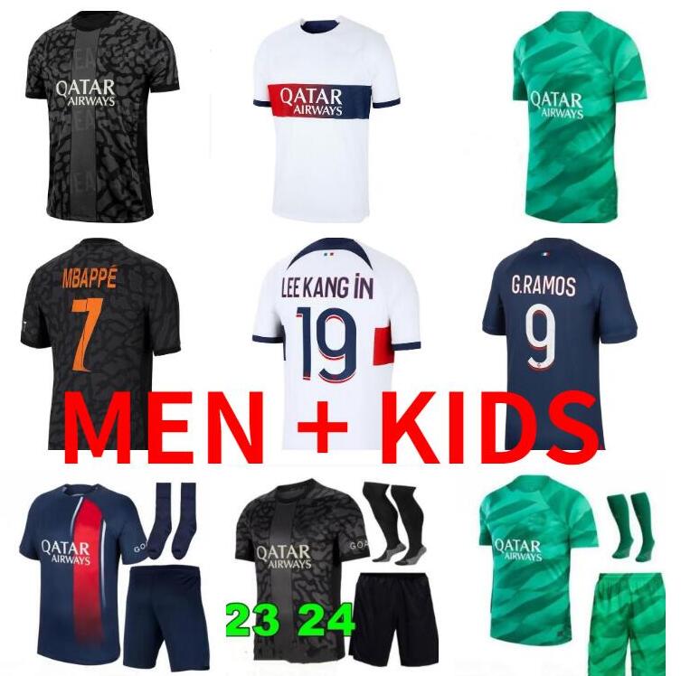 Adultes et enfants 21 22 23 PSGS MBAPPE SOCCER JERSEYS 2021 2022 2023 Di Maria Wijnaldum Sergio Ramos Hakimi Fourth Maillots Football Kit Icard