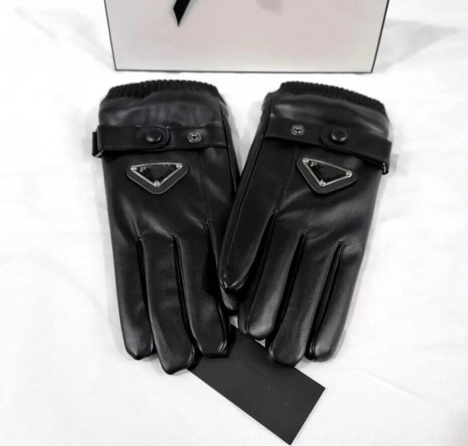 Five Fingers Gloves European and American designer brand windproof leather gloves lady touch screen rex rabbit fur mouth winter heat preservation-image-915699786