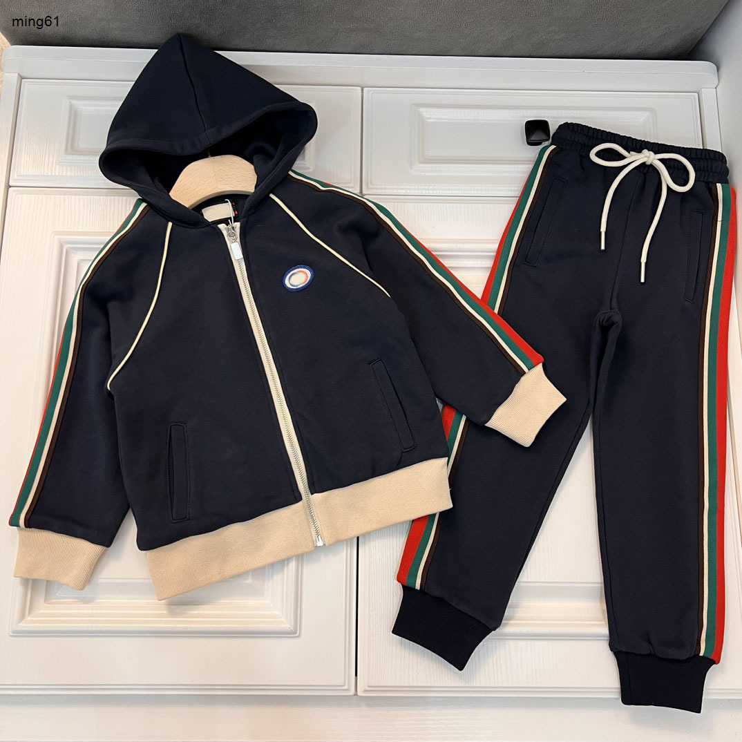 Brand Baby Tracksuit Côté rayures multicolores Ensemble d'automne pour Boy Size 90-160 Veste et pantalon à capuche à capuche octobre25