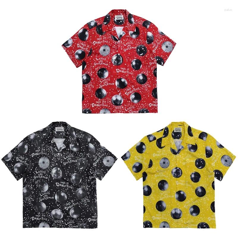 Men's Casual Shirts Good Quality WACKO MARIA Hawaii Beach Fashion Men Women Red Black Yellow DISCO Mirror Ball Pattern Shirt-image-915513174