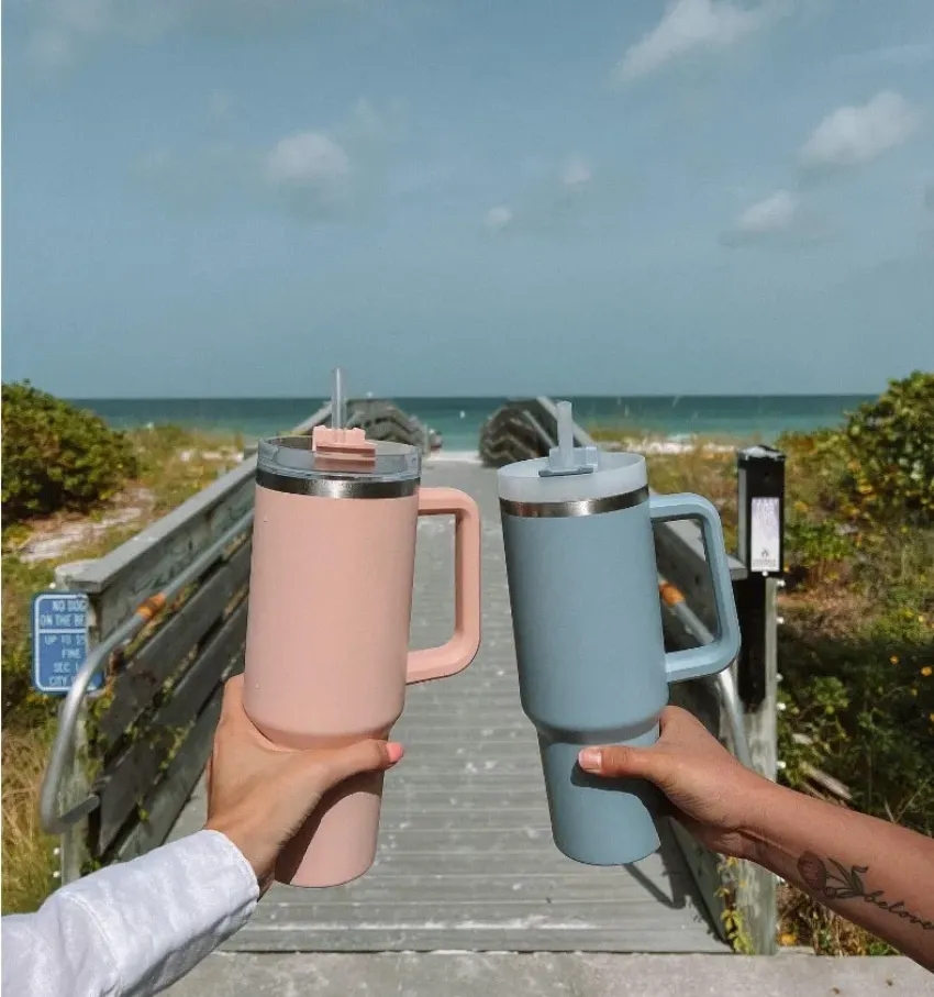 40oz Stainless Steel Mugs with Logo Handle Lid Straw Big Capacity Beer Tumblers Water Bottle Powder Coating Outdoor Camping Vacuum Insulated Drin-image-756958338
