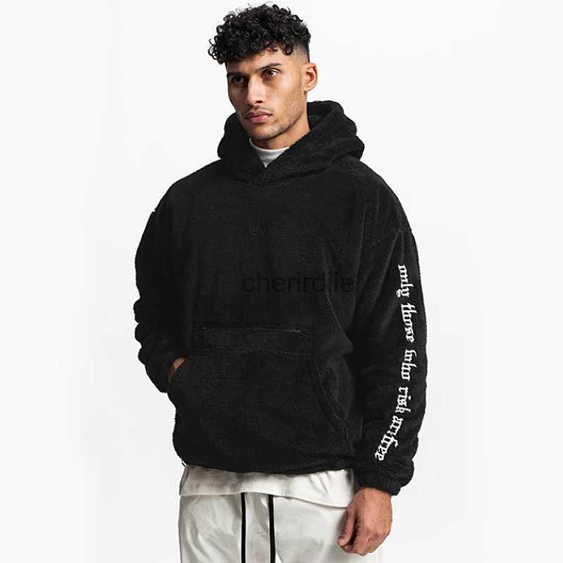 Men's Hoodies Sweatshirts New Autumn and Winter Mens Letter Print Warm Wool Hooded Sweatshirt Casual Pullover Kangaroo Pocket Hoodie Fleece-image-915605850