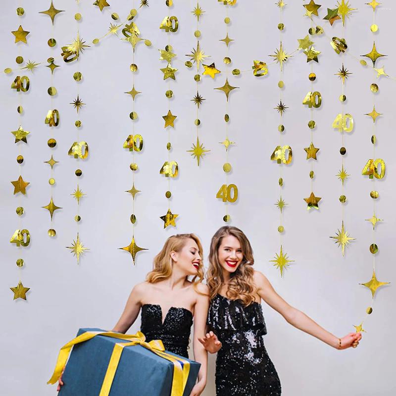 Party Decoration Gold 40st Adult Birthday Banners Decorations Number 40 Circle Dots Twinkle Star Garlands Hanging For Year Old