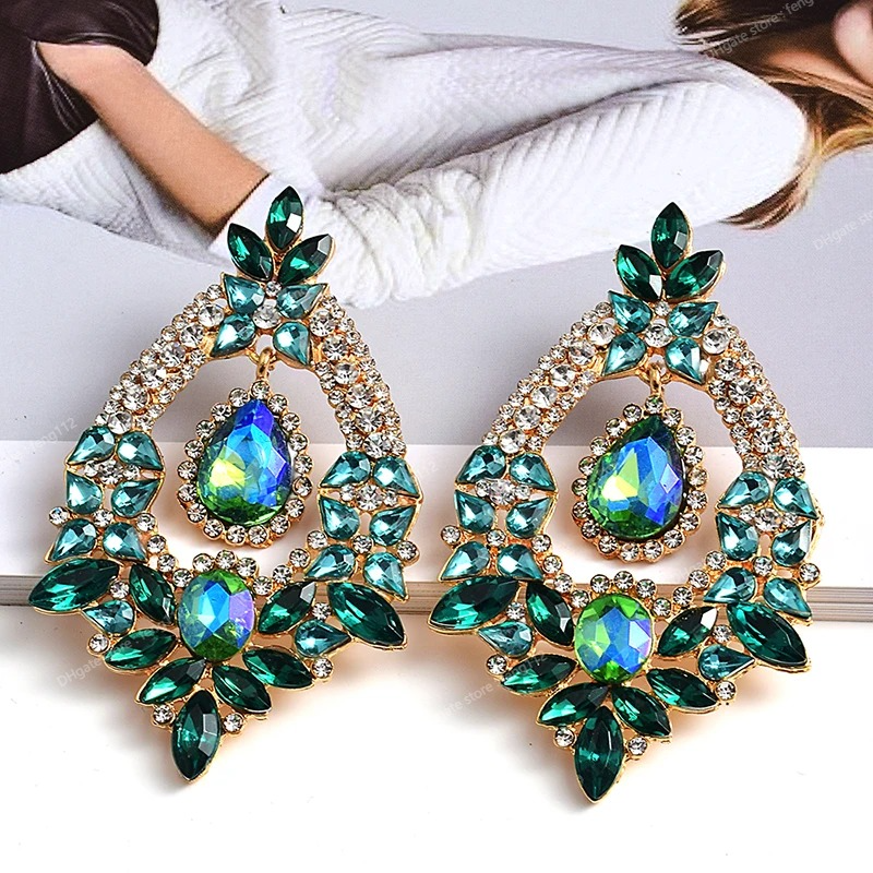 New Styles Long Metal Colorful Crystal Drop Earrings High-Quality Fashion Rhinestones Jewelry Accessories For Women Wholesale EarringsDangle Earring
