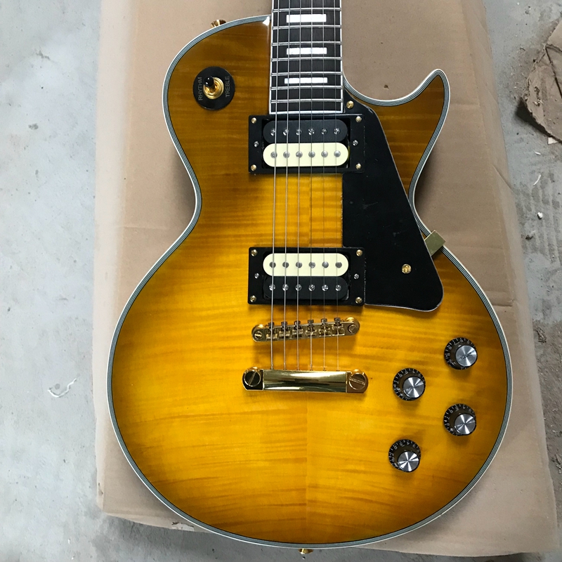 Guitare électrique à 6 cordes jaune LP personnalisée en usine avec une qualité sonore élevée, ventes directes d'usine. Livraison gratuite