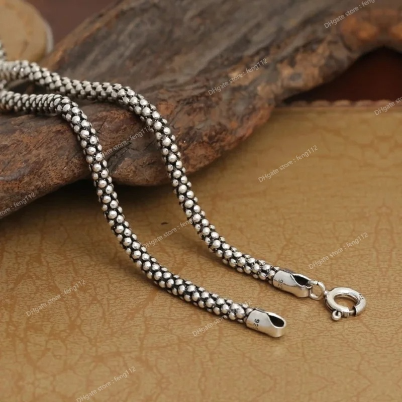 Real Silver Necklace Men Women Thai Silver Corn Necklace Male s925 Sterling Silver Long Chain Retro Pendant Necklace Jewelry Fine JewelryNecklace