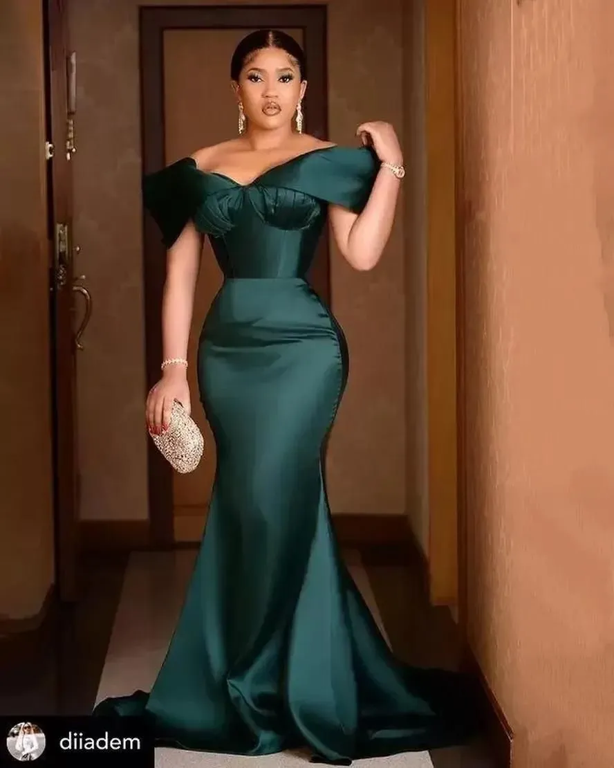 Plus Size Arabic Aso Ebi Hunter Green Mermaid Evening Dresses Sweetheart Satin Sexy Prom Formal Party Second Reception Bridesmaid Gowns BC13019