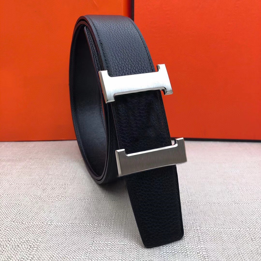 Ceinture classique en cuir véritable pour hommes, boucle d'étiquette en acier inoxydable avec boîte cadeau