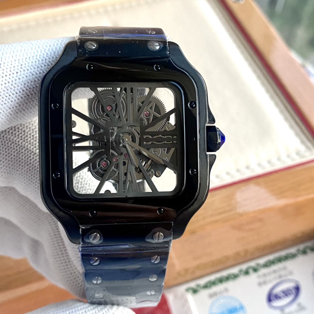 Top men's Fashion Luxury Watch Square skeleton Watch 40mm Size Watch All Stainless steel luminous Needle Casual Business Quartz watch and bo-image-855429300