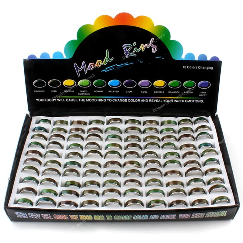 100pcs Wholesale Change Color Mood Rings Temperature Changable Color Ring Free Shipping+Display box Jewelry MakingJewelry Findings Components Jewelr