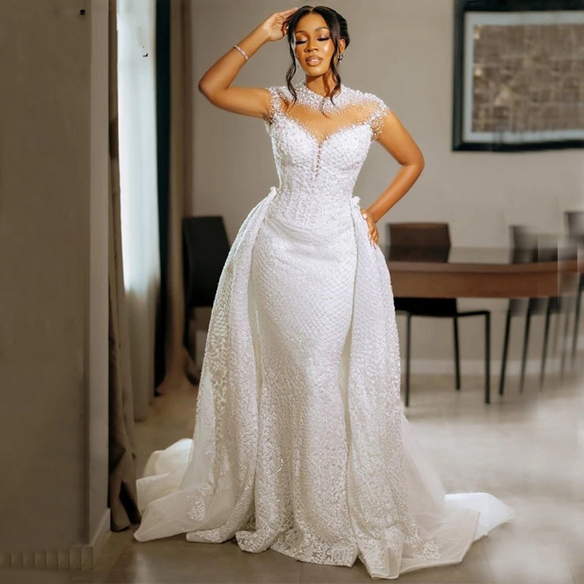 Robe de mariée sirène de luxe 2024 avec jupe détachable Tulle dentelle perles de cristal nouveau design robes de mariée formelles robes de Novia