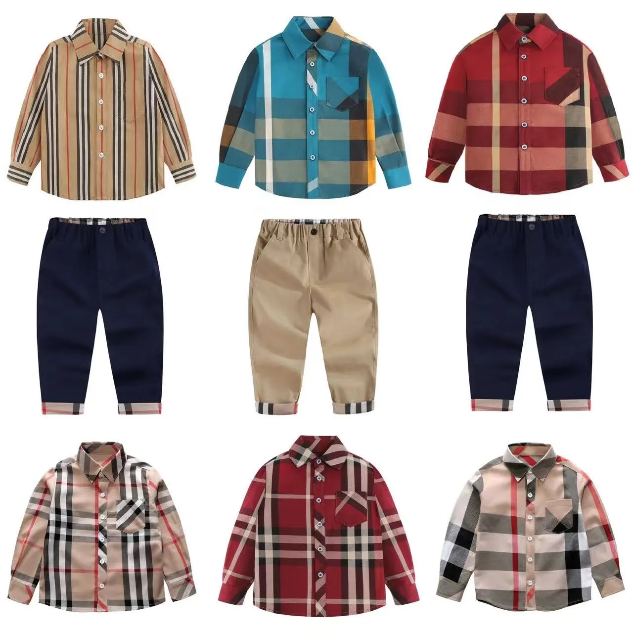 Kids brown boy clothe set kids shirts and trousers baby girls autumn warm clothing sets wholesale 3t-8t 2023-image-916073473