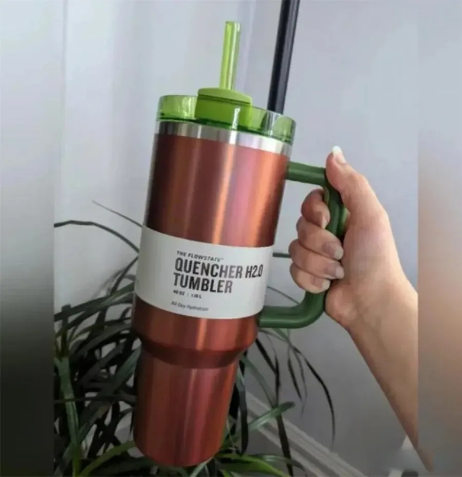 DHL 40OZ trempé H2.0 rose tie dye tasse de 40 oz avec poignée couvercle de gobelet isolé paille tasse à café en acier inoxydable pastèque Moonshi
