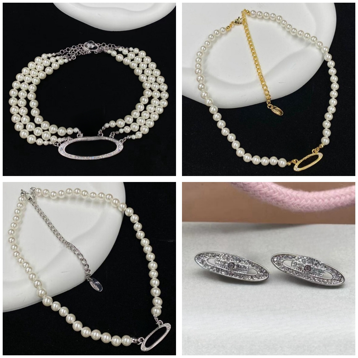 Designer Necklace Earrings Fashion Saturn's Necklaces with 3 Layers Pearl Women's Earring with Gift Box-image-813314694