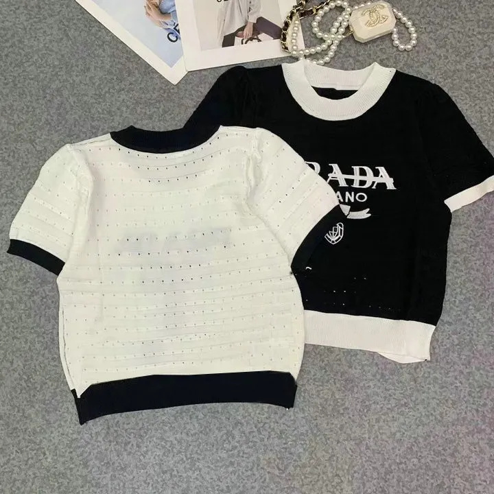 Designer Women's Shirt Top Women's Clothing White Knitted T-shirt Cotton Logo Fashion Women's Clothing Women's Short Sleeve T-image-916895034