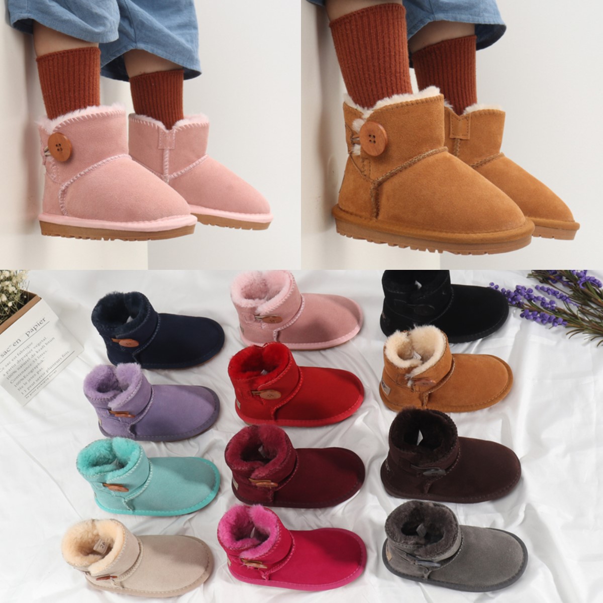 Kids Boots Toddlers Shoes australian youth snow Boot classic with buckles boys Girls shoe Children winter Leather Footwear designer booties