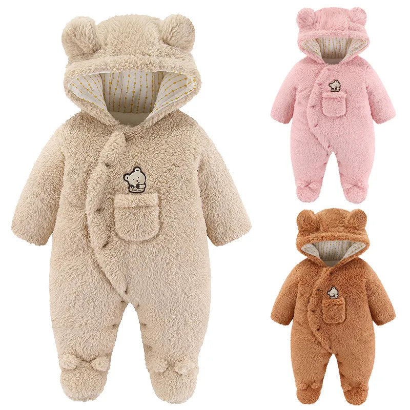 Rompers Cute Plush Bear Baby Boy Romper Infant Girl Overall Jumpsuit Spring Autumn Hooded 0 3 6 9 12 Months born Clothes L26922
