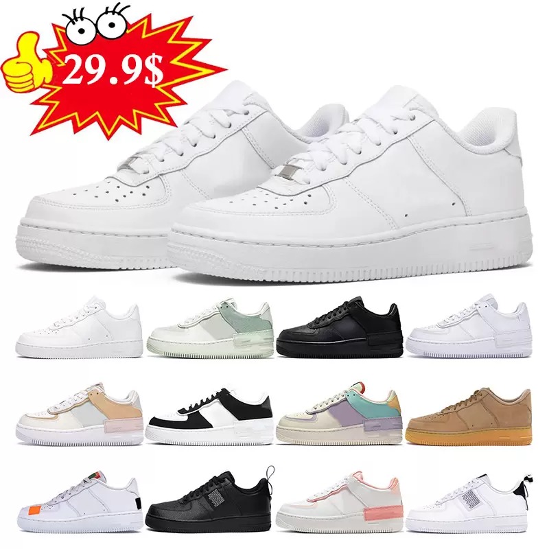 

designer Casual Shoes 1 platform af mens trainers airforce for men women shadow Black White Pistachio Frost wheat with size US5.5-11 sports sneakers skatee, #13
