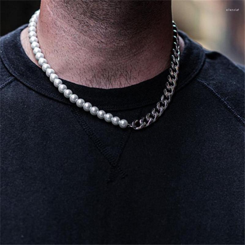 

Chains 2022 S Stainless Steel Miami Cuba Chain And Half 6mm Pearl Necklace For Men Women Gold Chocker