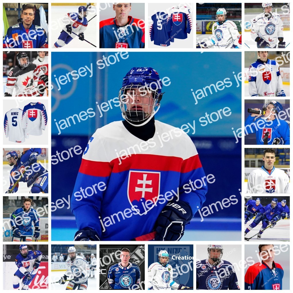 

College Hockey Wears Simon Nemec ICE Hockey Jersey Custom Vintage Slovak Extraliga HK Hokejovy Klub Nitra Jersey 2021 IIHF World Championship Jerseys 2021 Hlinka