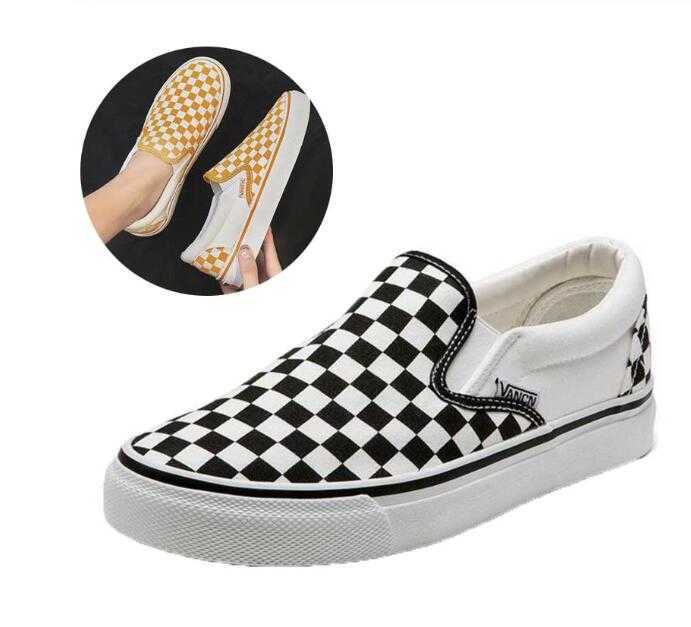 

Slip on Flat Canvas Shoes Women Checkered Vulcanize Shoes 2020black White Plaid Female Casual Loafers Ladies Lazy Shoes Y0907, Black