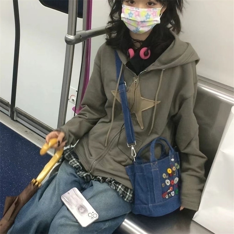 

Womens Hoodies Sweatshirts Vintage Sweatshirt Casual Star Patch Designs Zip up Hip Hop Loose Harajuku Punk Gothic Grunge Y2k Clothes 220901, Color