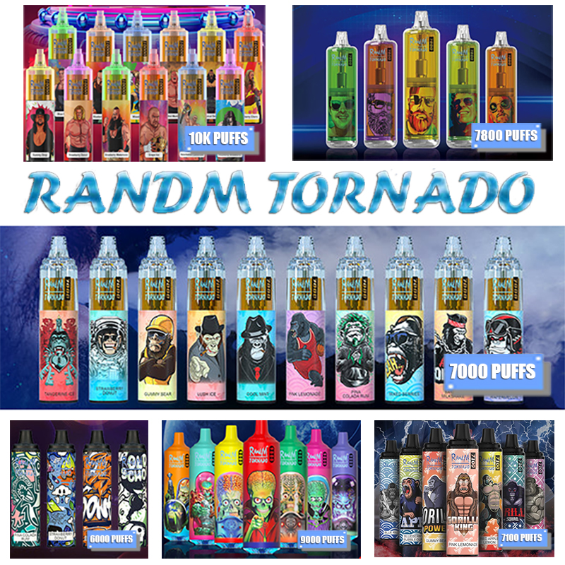 

100% Original RANDM TORNADO E Cigarette Disposable Vape Pen Pod Device 6000 7000 7100 8000 10000 PUFFS MESH COIL 15ML Capacity Vaporizer 750mah rechargeable Battery