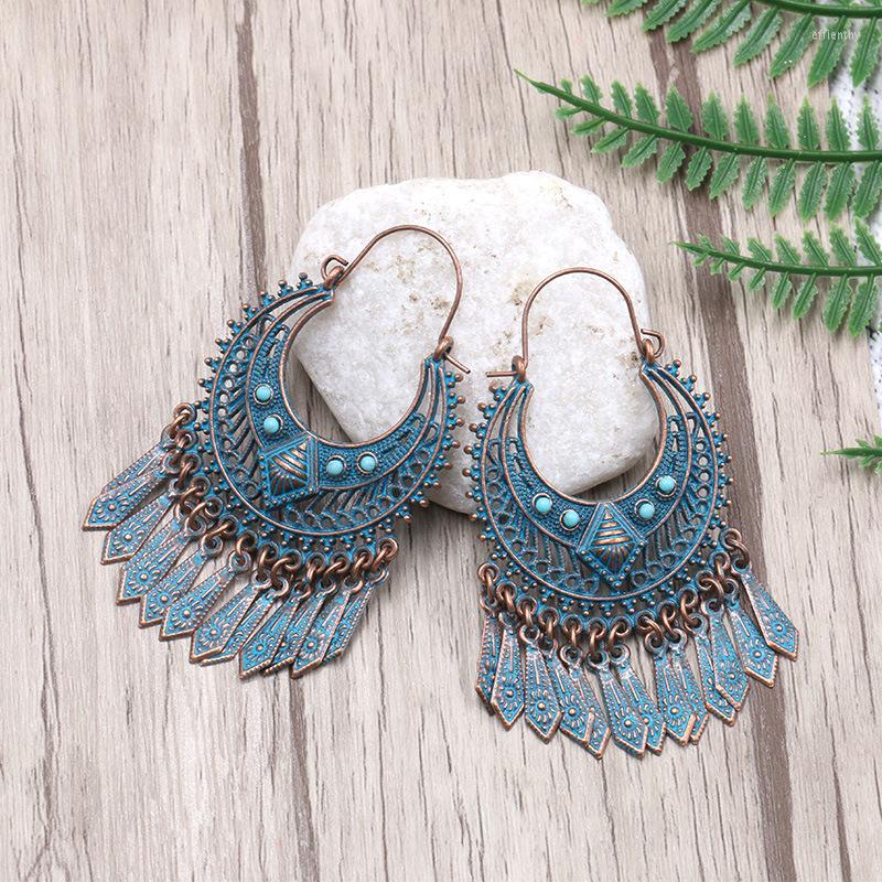 

Dangle Earrings Ethnic Bronze Carved Turkish Earring For Women Vintage Leaf Tassel Fantasy Jewelry Boucles D'oreille