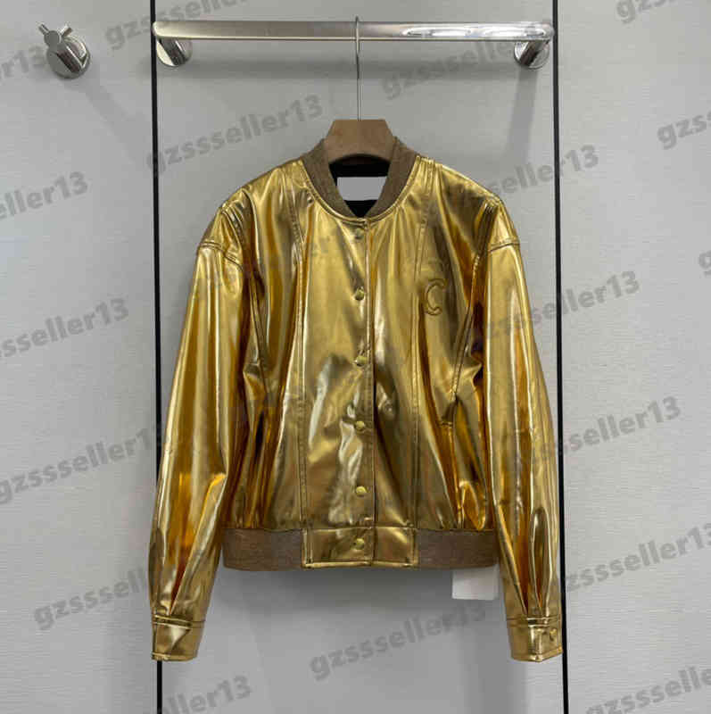 

Women Jackets Luxury Designer Ce Gold Crew Neck Leather Jacket Fashion Brand Baseball Uniform Loose Long Sleeve Jacket For Womens Clothing 0912