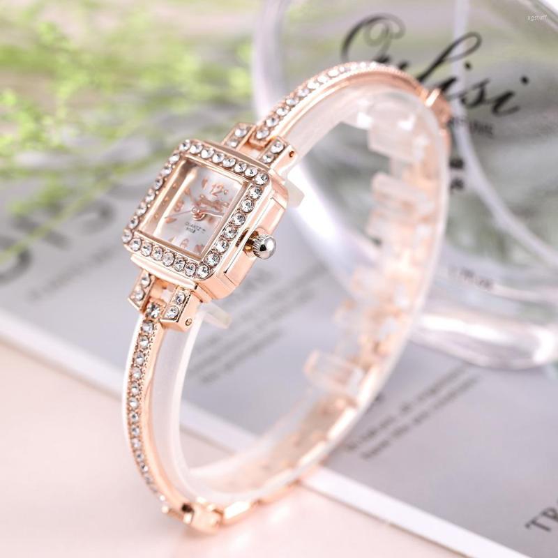 

Wristwatches Wristwatch Luxury Women Rose Gold Watch Fashion Ladies Quartz Rhinestone Elegant Female Bracelet Watches For, Silver