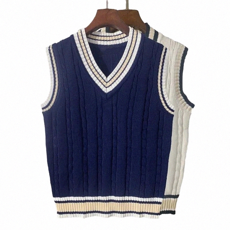 

Men's Vests men's Vests 2021 Sweater Vest Men V-neck Pullover Student Couple College Style Woman Plus Size Sleeveless Woolen Thick Top Dark Blue Autumn H3Rc#