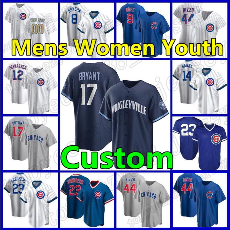 

College wear 17 Kris Bryant 44 Anthony Rizzo Mens Custom Cubs 9 Javier Baez Jersey Baseball Greg Maddu 8 Andre Dawson Chicago Women Ernie Ba, Custom mens retro(xiaoxiong)