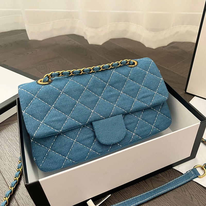 

new designer bags women's large capacity flap chain quilted cowboy Handbag shoulder bag retro Luxury crossbody tote 25cm Purses Handbags Bag wallet backpak, Deep blue