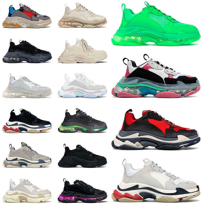 

Sandals Triple S Luxury Designer Casual Shoes Mens Womens Balencigas Clear Sole Neon Green Black Blue Grey Crystal White Pink Beige Sports Sneakers, A11 36-45