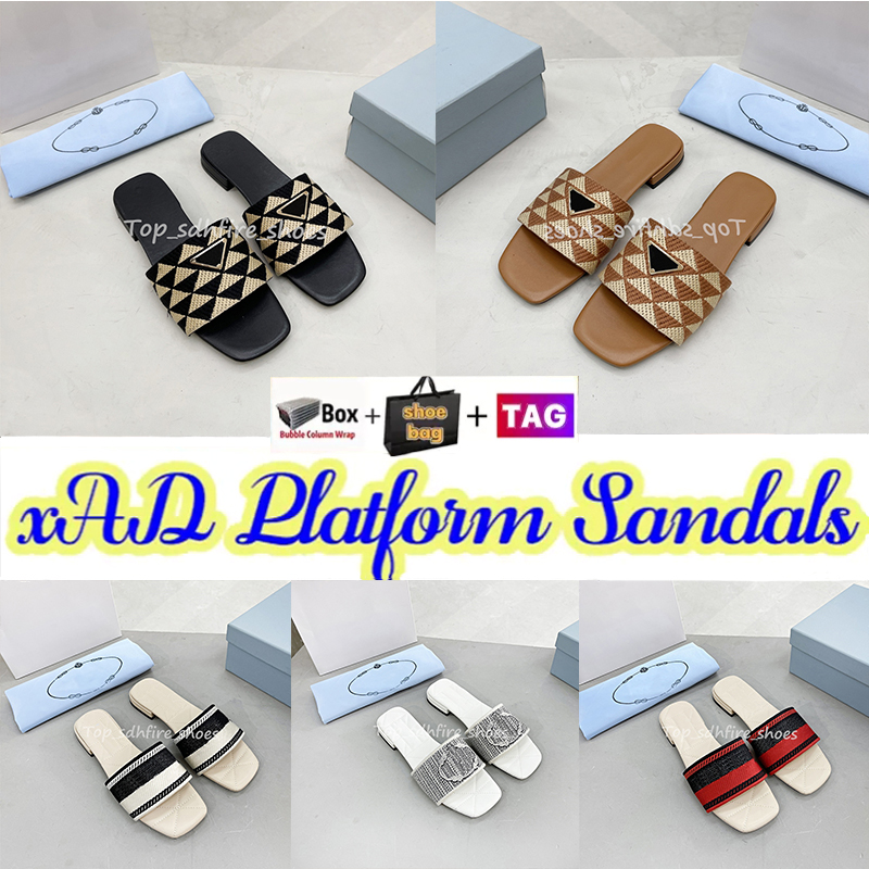 

2022 NEW Embroidery Flat slipper Classic triangle logo Summer Lady Sandals Leather Outsole material Women Shoes with box
