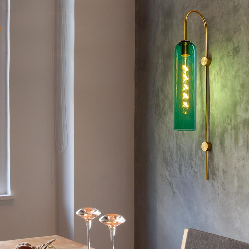 Nordic postmodern wall lamp creative strip living room bedroom bedside lamp glass light-image-747527543
