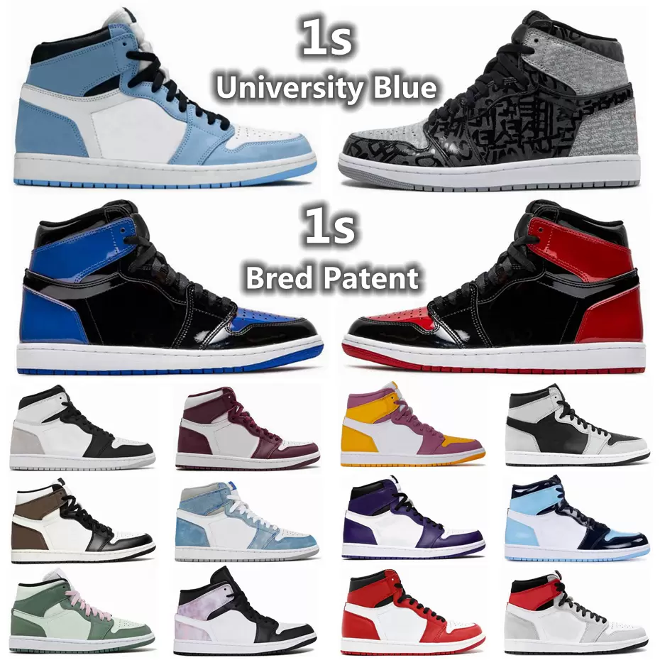 

Jumpman 1 1s Mens Women Basketball Shoes Bred Patent University Blue Hyper Royal Dark Mocha Shadow Court Purple Light Smoky Grey Sports Outdoor Sneakers, 42
